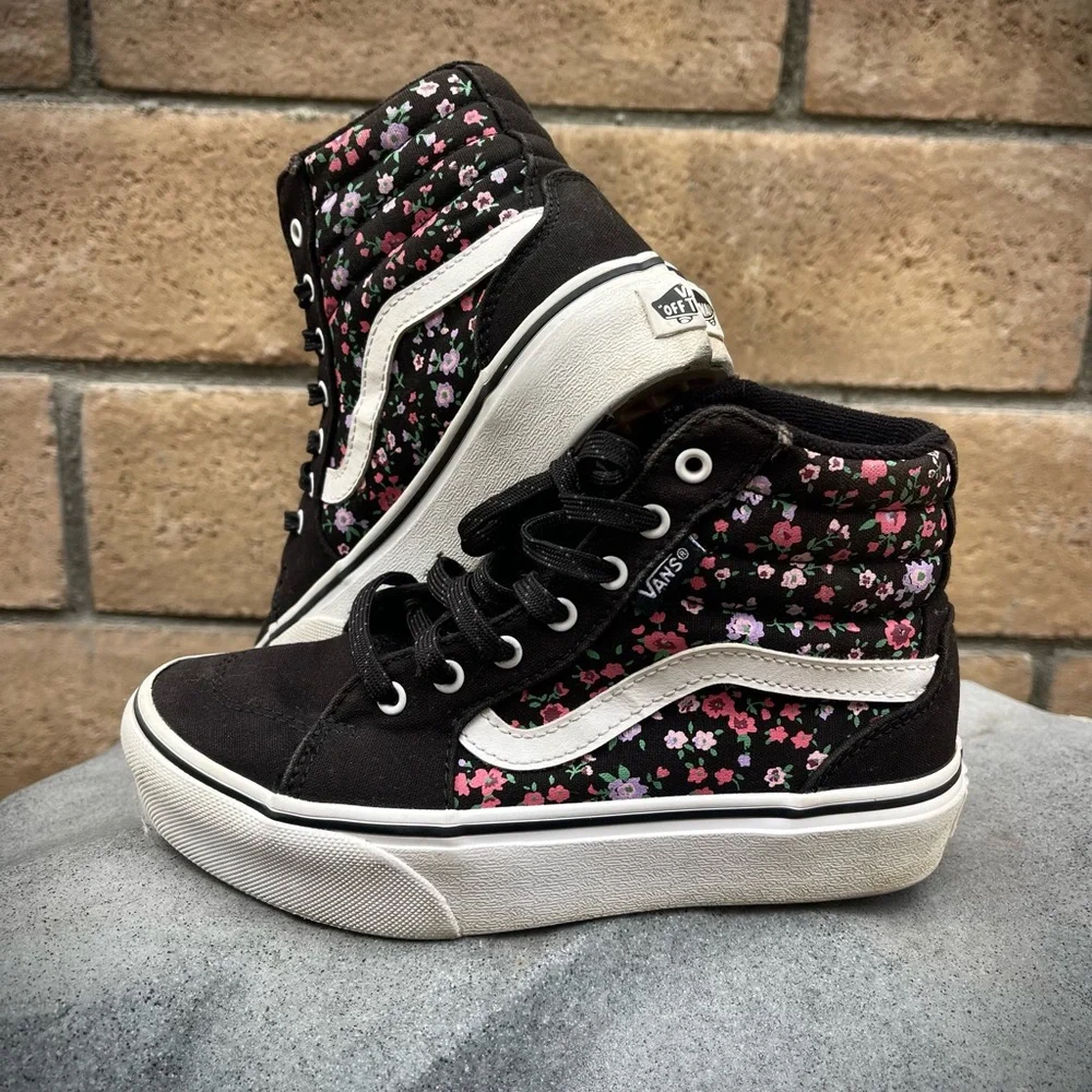 Vans Black and Pink Floral High-Tops - Picture 1 of 5